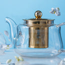 Chaleira de Vidro Borossilicato com Infusor Dourado Inox 600ml